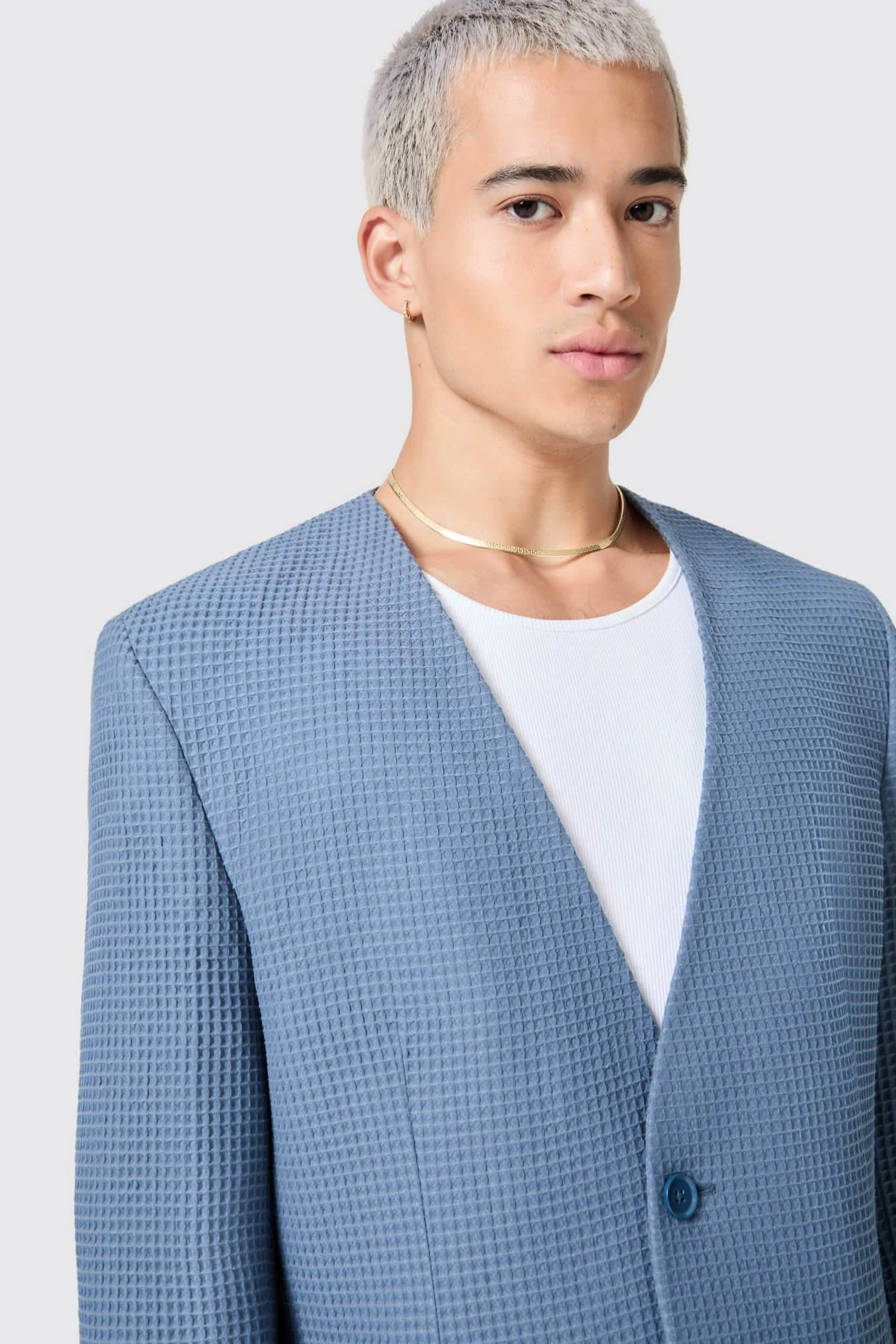 Traje Anthony Azul Oversized de Algodón Waffle Knit - ARCHIVO: Un Clásico Renovado, Fresco y Único.